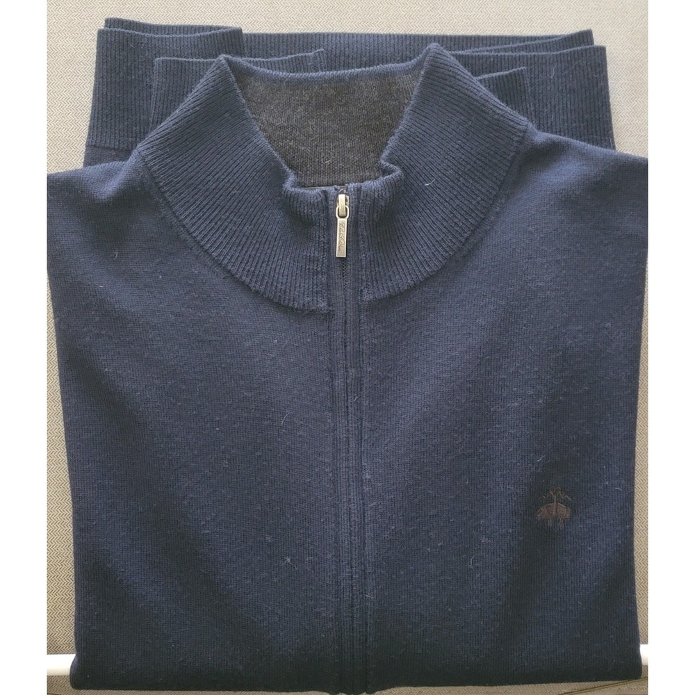 Brooks Brothers Men's Ex.Fine Merino Wool Navy Full Zip‎ Cardigan Sweater Size L